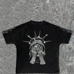 Black Graphic T-Shirt with Statue Design